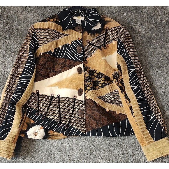 Sandy Starkman Mixed Media Blazer Pathwork Multicolor Size Small - Picture 1 of 14